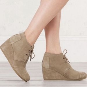 TOMS Taupe Suede Desert Wedge Booties 6